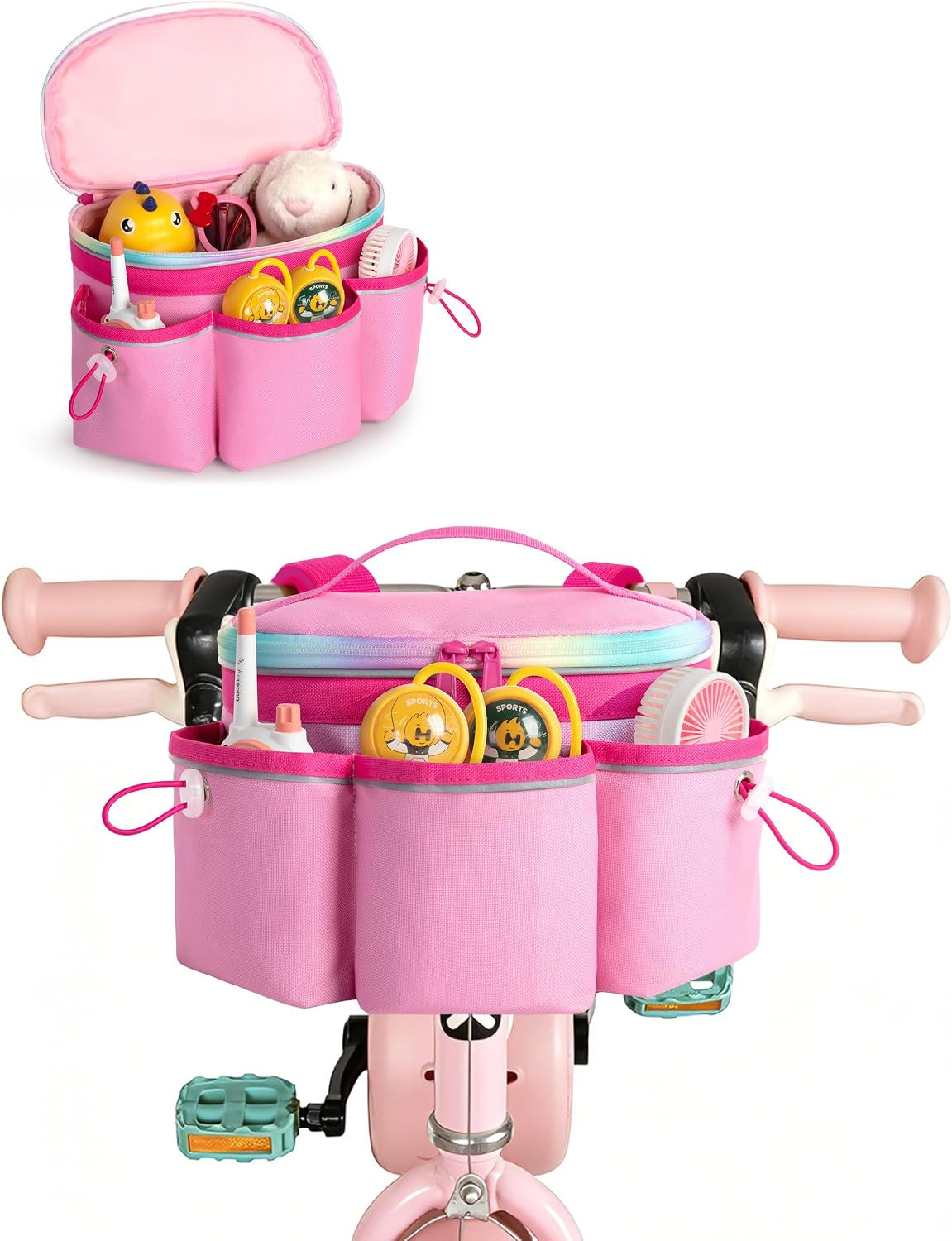 Marscamd Kids Front Bike Basket with Exterior Pockets, Bicycle Basket