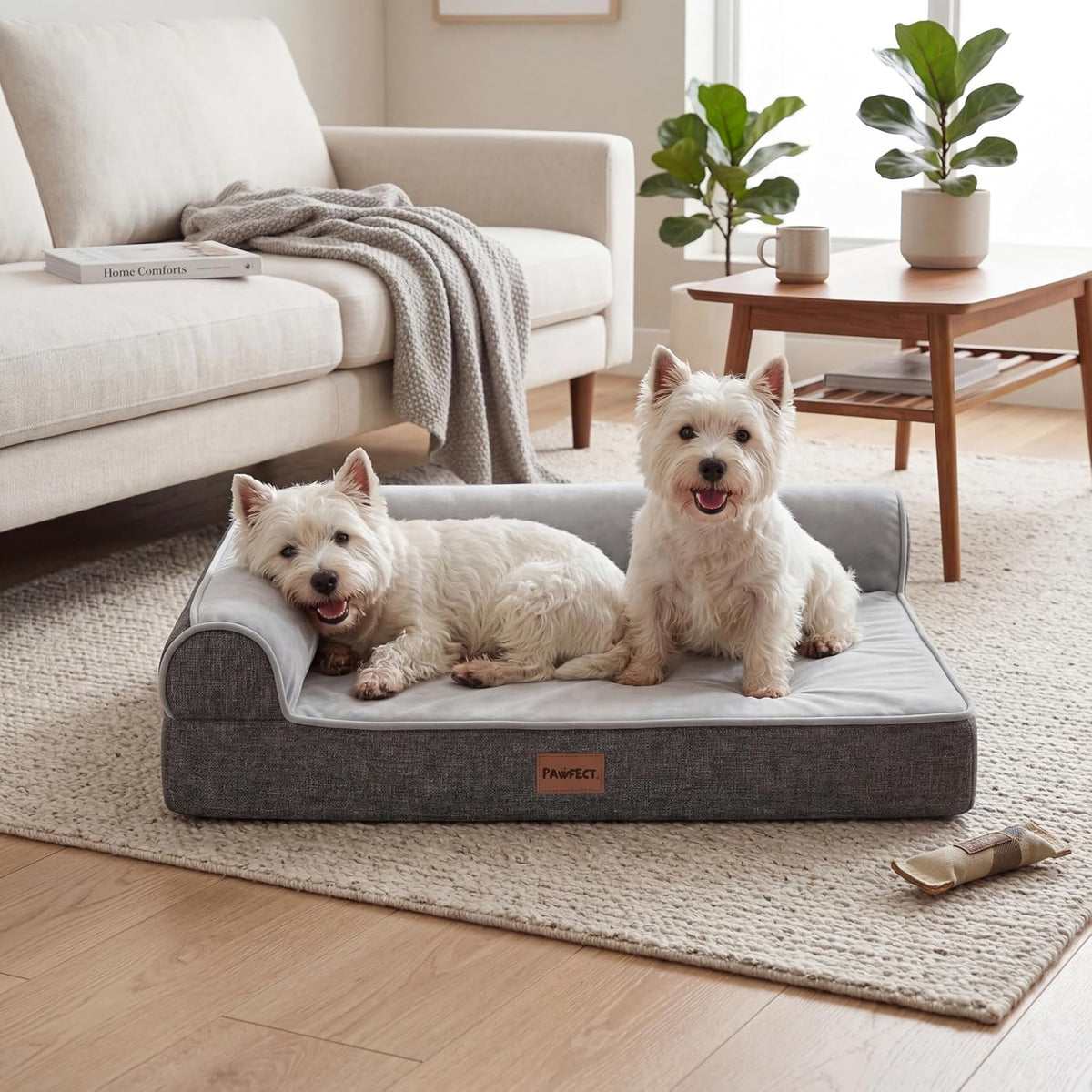 Pawfect Orthopedic Dog Bed for Small, Medium & Large Dogs, Memory Foam Pet Bed with 3 Waterproof Covers, Washable Removable Velvet Cover, Supportive Bolsters, Non-Slip Base (Large: 40"X30.5"X7.5")