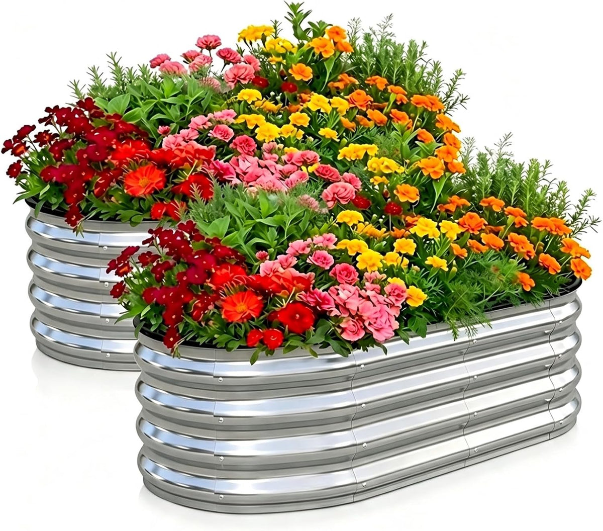 Galvanized Raised Garden Bed Outdoor 4X2X1Ft 2 Pack Oval Silver