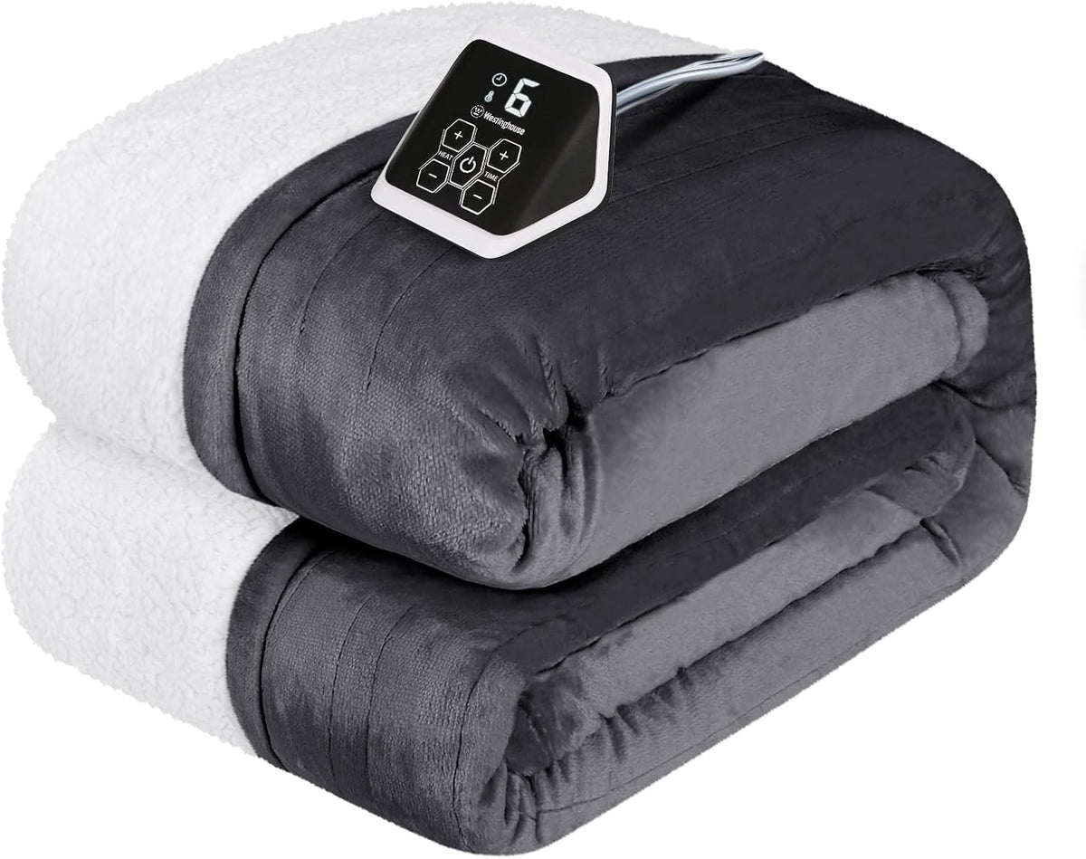 Westinghouse Heated Blanket Full Size, ETL Certified, 72X84 Inch, Charcoal