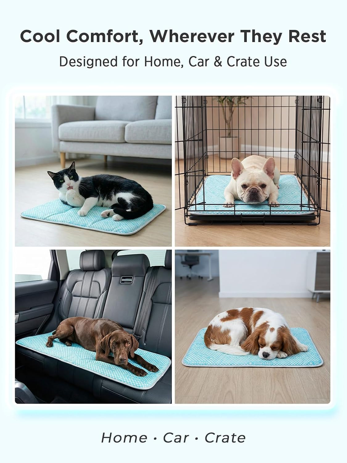 Furrybaby Dog Cooling Mat, Washable Thick Mat for Dogs Cats, 44X32, Sea