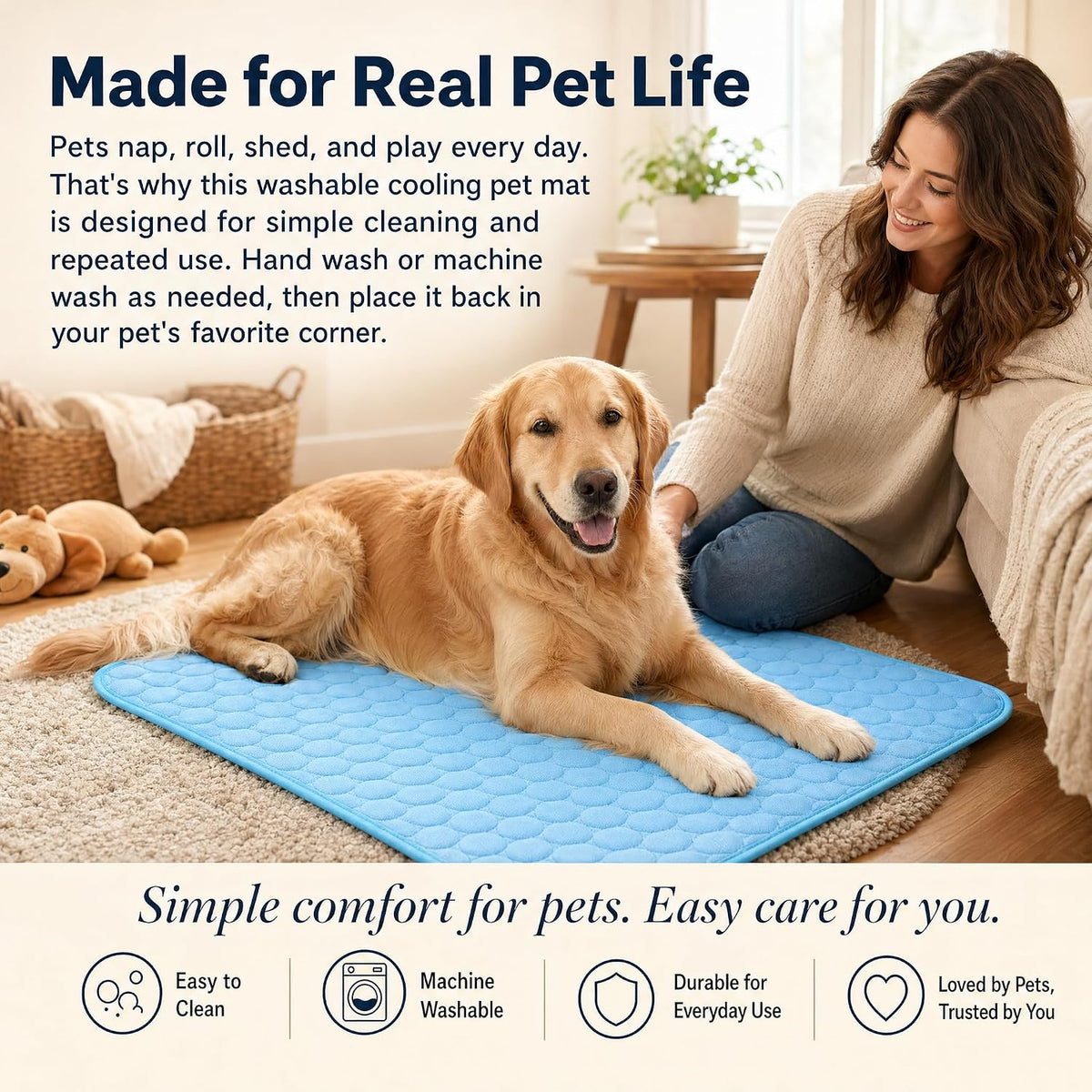 Pet Cooling Mat, 59'' × 40'' Self Cooling Dog Pad for Large Breeds, No Freezing Water or Gel, Washable Breathable Summer Mat for Crate Kennel Car Sofa Bed Floor, Indoor Outdoor