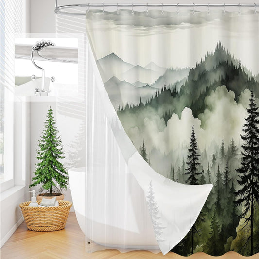 Litable 3 in 1 Waterproof Shower Curtain and Liner Set, Dark Green 72X72
