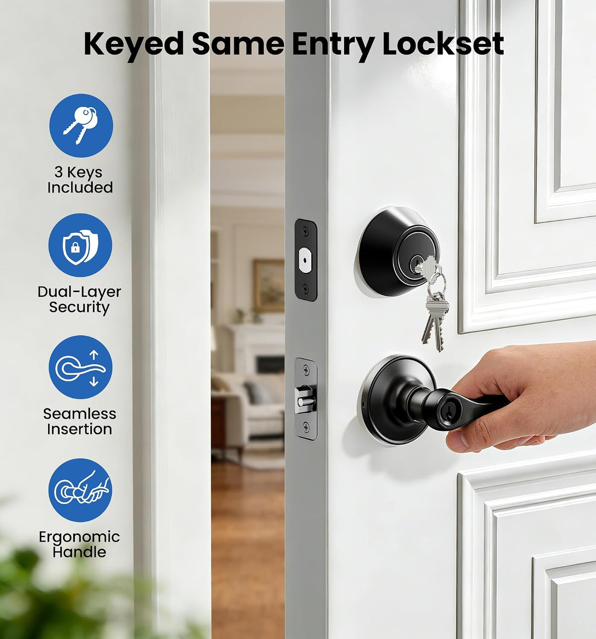 Veise Keyed Alike Exterior Door Handle Lock Set with Deadbolt, Matte Black