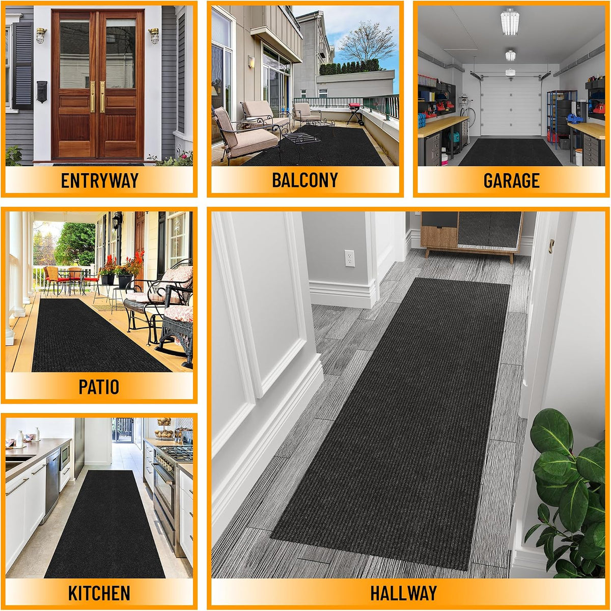Ottomanson Waterproof Runner Rug 2’X6, Non Slip Indoor Outdoor Door Mat