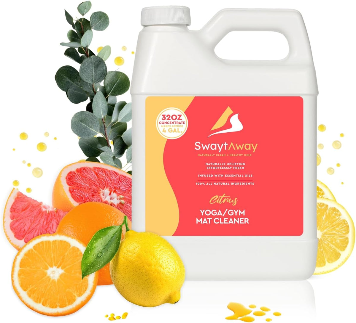 Swaytaway Fitness Mat Cleaner Concentrate Citrus, 32Oz Makes 4 Gallons