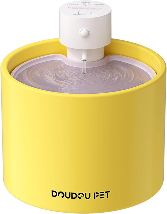 Cordless Ceramic Cat Water Fountain, 2L/68Oz Wireless Pet Fountain with Motion Sensor, Multi-Layer Filter, Easy to Clean, 4000Mah Battery, Suitable for Cats and Dogs (Yellow 4000Mah)