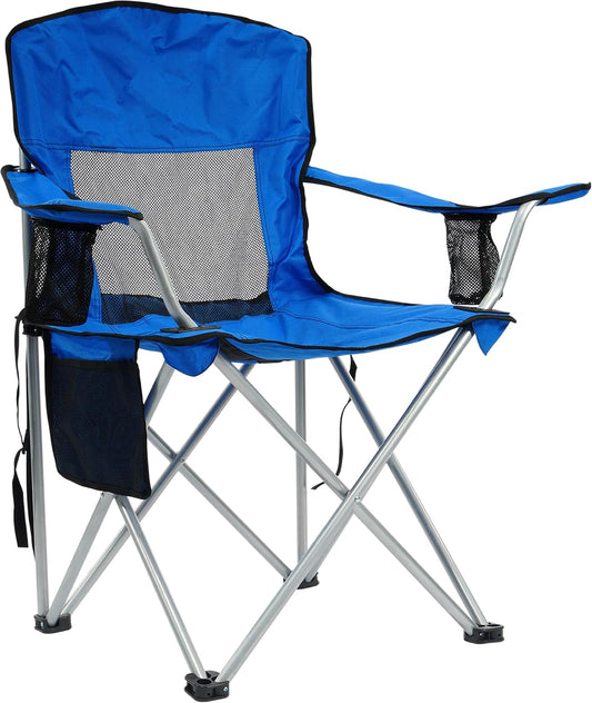 HULKFIT Folding Camping Chairs, Portable Outdoor Beach Lawn Chair for Adults with Carry Bag & Built-In Cup Holder, Casual Foldable Chair for Picnic Fishing Garden,Royal Blue