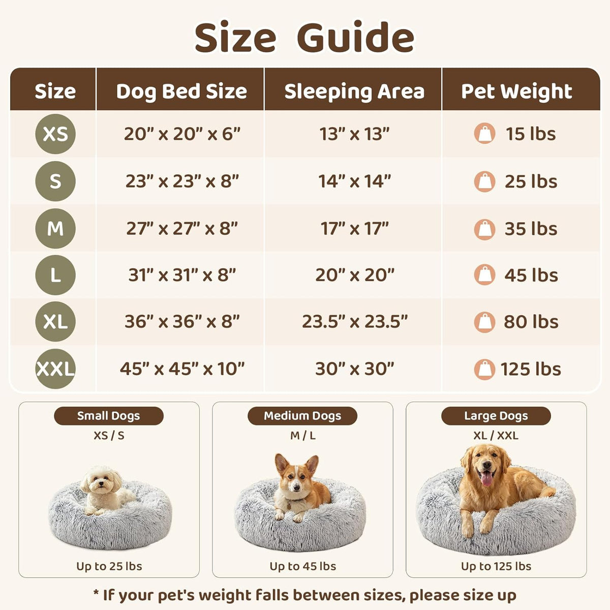 JOLLYVOGUE 23" Dog & Cat Bed, Calming Anti-Anxiety Pet Bed for Small Dogs, Fluffy Donut Cushion for Small and Medium Pets