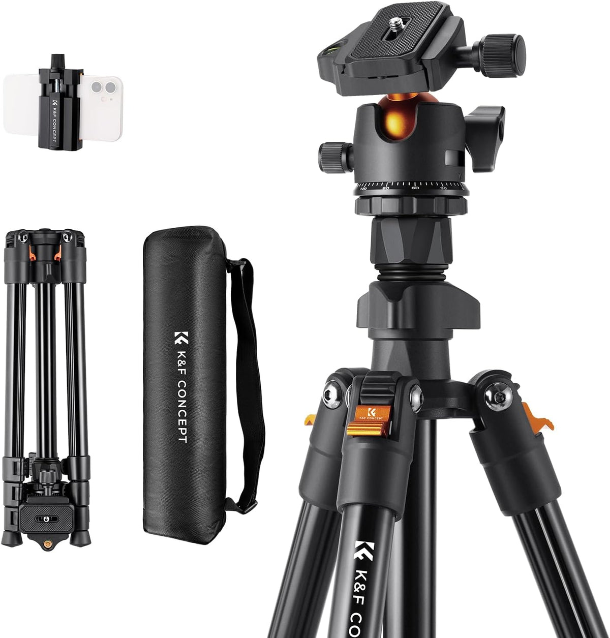 K&F Concept 64 Inch/163Cm Lightweight Aluminum Travel Camera Tripod
