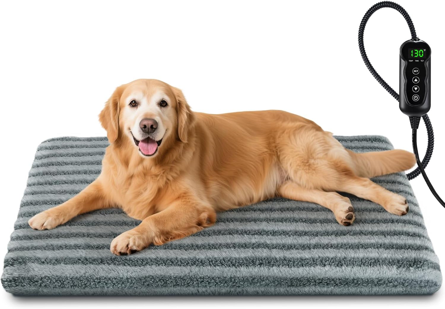Large Pet Heating Pad, Waterproof Heated Dog Cat Bed with 11 Adjustable Temperatures & 24H Timer, Auto Shut-Off, Chew-Resistant Cord, Washable Cover, Indoor Electric Heating Mat, Grey, L(35" X 24")