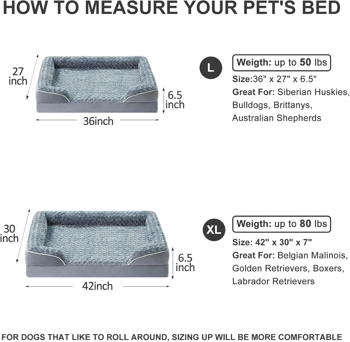 WNPETHOME Orthopedic Washable Dog Bed Large for Senior Dog Cozy Sleep