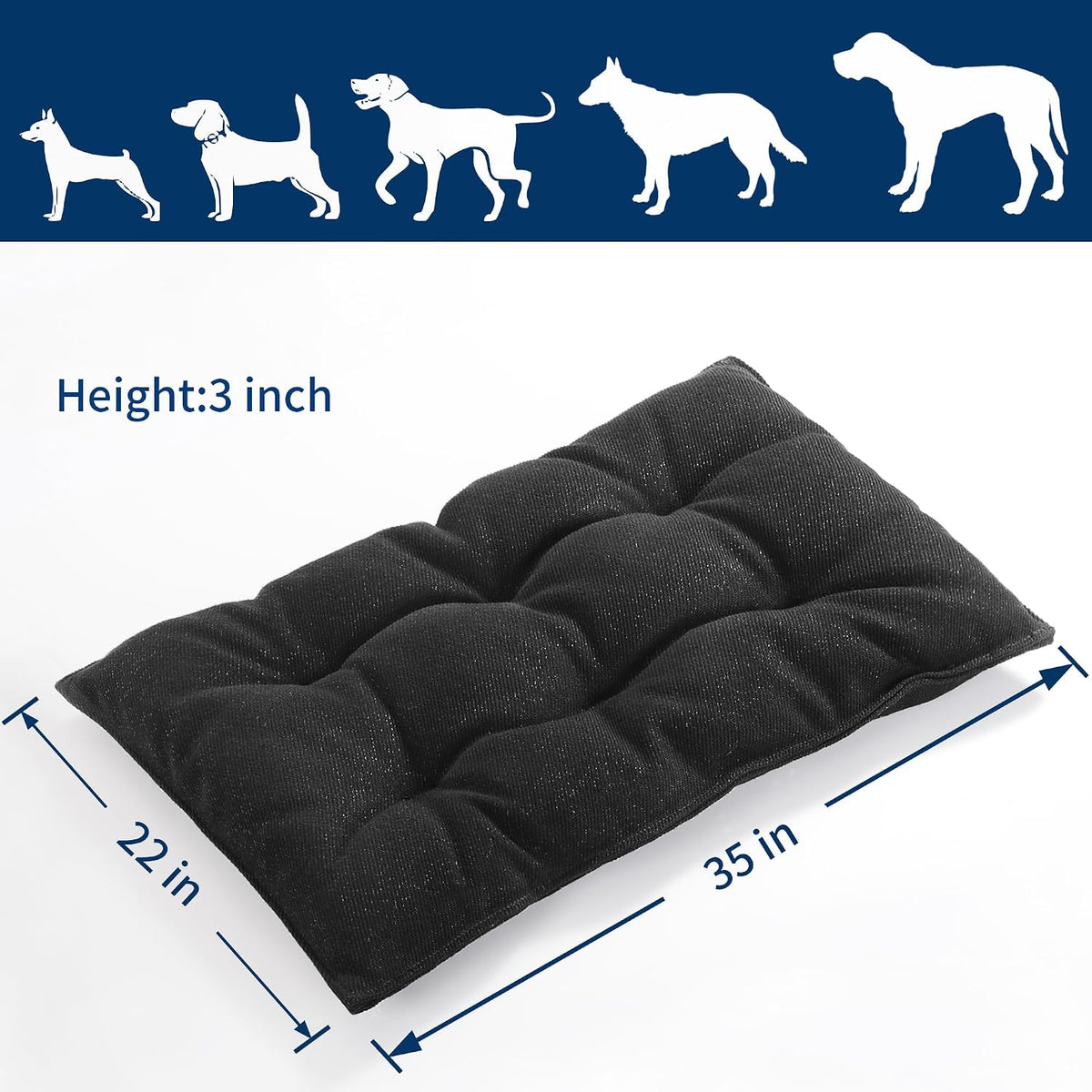 MABOZOO Chew Proof Indestructible Dog Beds for Aggressive Chewers,Durable Dog Crate Pad,Washable Tough Pet Mats for Kennel,Black,Small 17X23 In