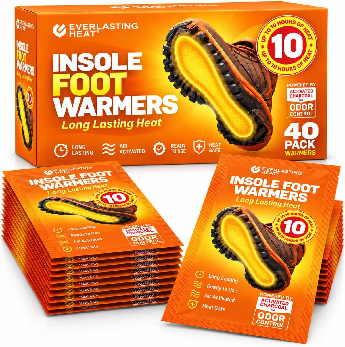 Insole Foot Warmers 40 Pack, Disposable Adhesive Air Activated 10 Hour, TSA