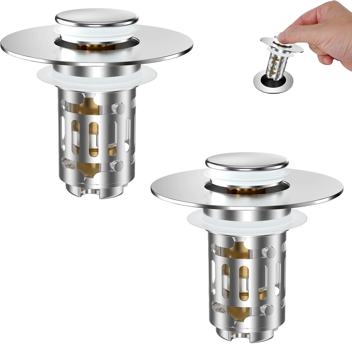 Hibbent 2 Pack Bathroom Sink Drain Strainer, 3 in 1 Pop up Stopper