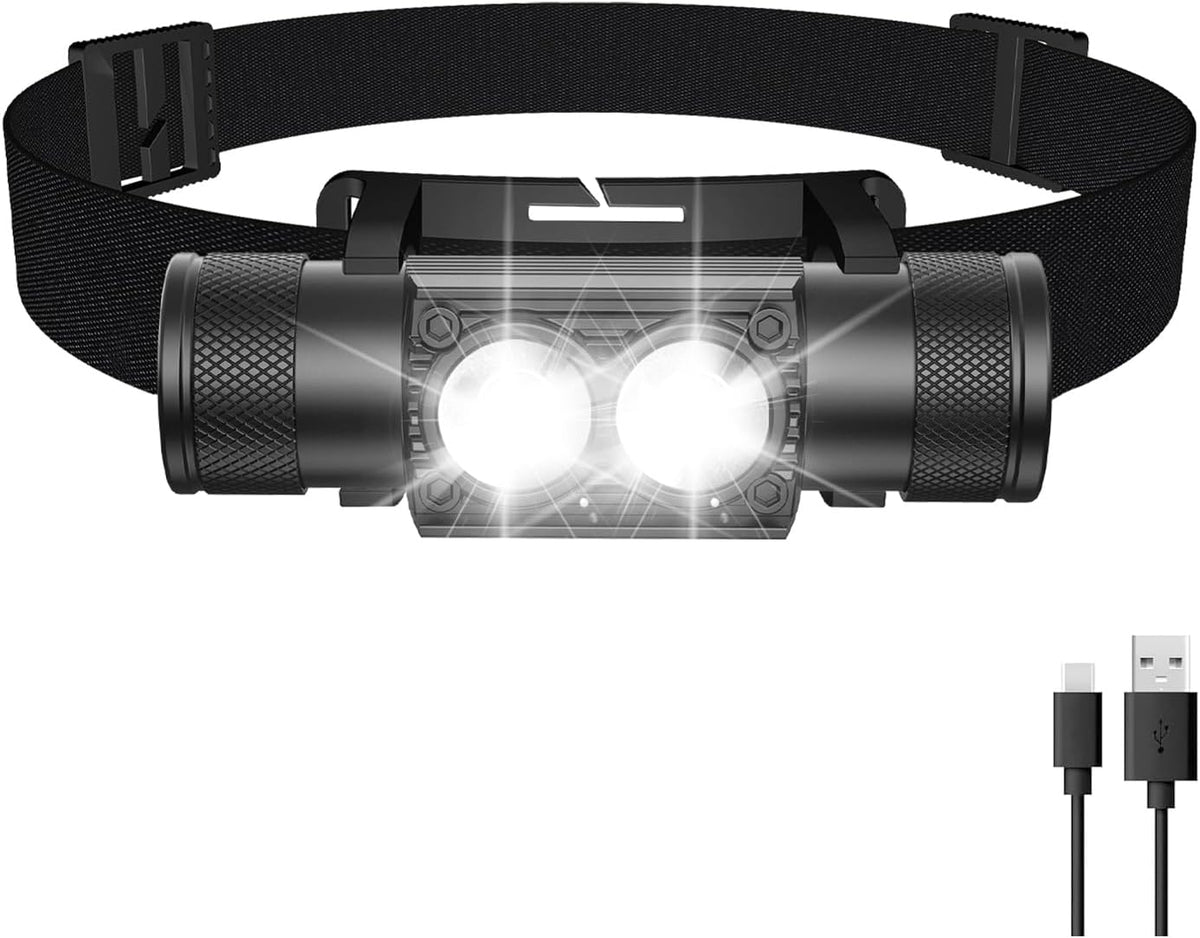 Rechargeable Headlamp, 1200 Lumen Super Bright Lightweight 0.25 Lb Headlamp-2600Mah 5-42H Lighting Time, IPX4 Waterproof Head Lamp for Dog Walking, Camping, Hiking & Hard Hats