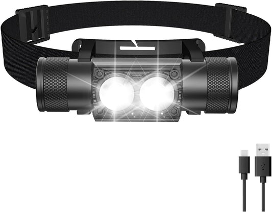 Rechargeable Headlamp, 1200 Lumen Super Bright Lightweight 0.25 Lb Headlamp-2600Mah 5-42H Lighting Time, IPX4 Waterproof Head Lamp for Dog Walking, Camping, Hiking & Hard Hats