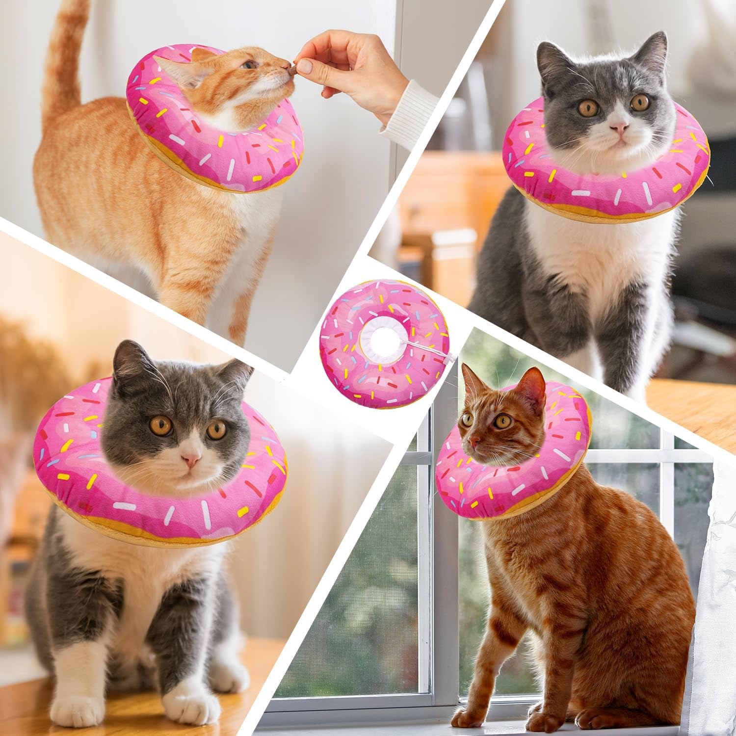 Seyezo Cat Cone Collar Soft, Adjustable Cat Recovery Collars Spay Cones to Stop Licking, Cute Donut E Collar after Surgery, Anti-Lick Wound Healing Elizabethan Collar for Kittens (Donut Pink, Small)