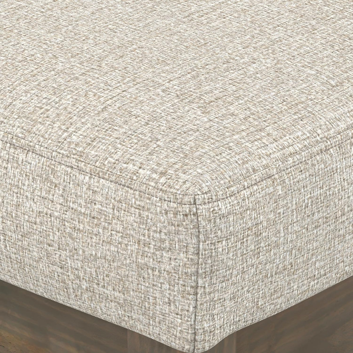 SIMPLIHOME Milltown 27" Wide Tweed Look Fabric Ottoman in Platinum