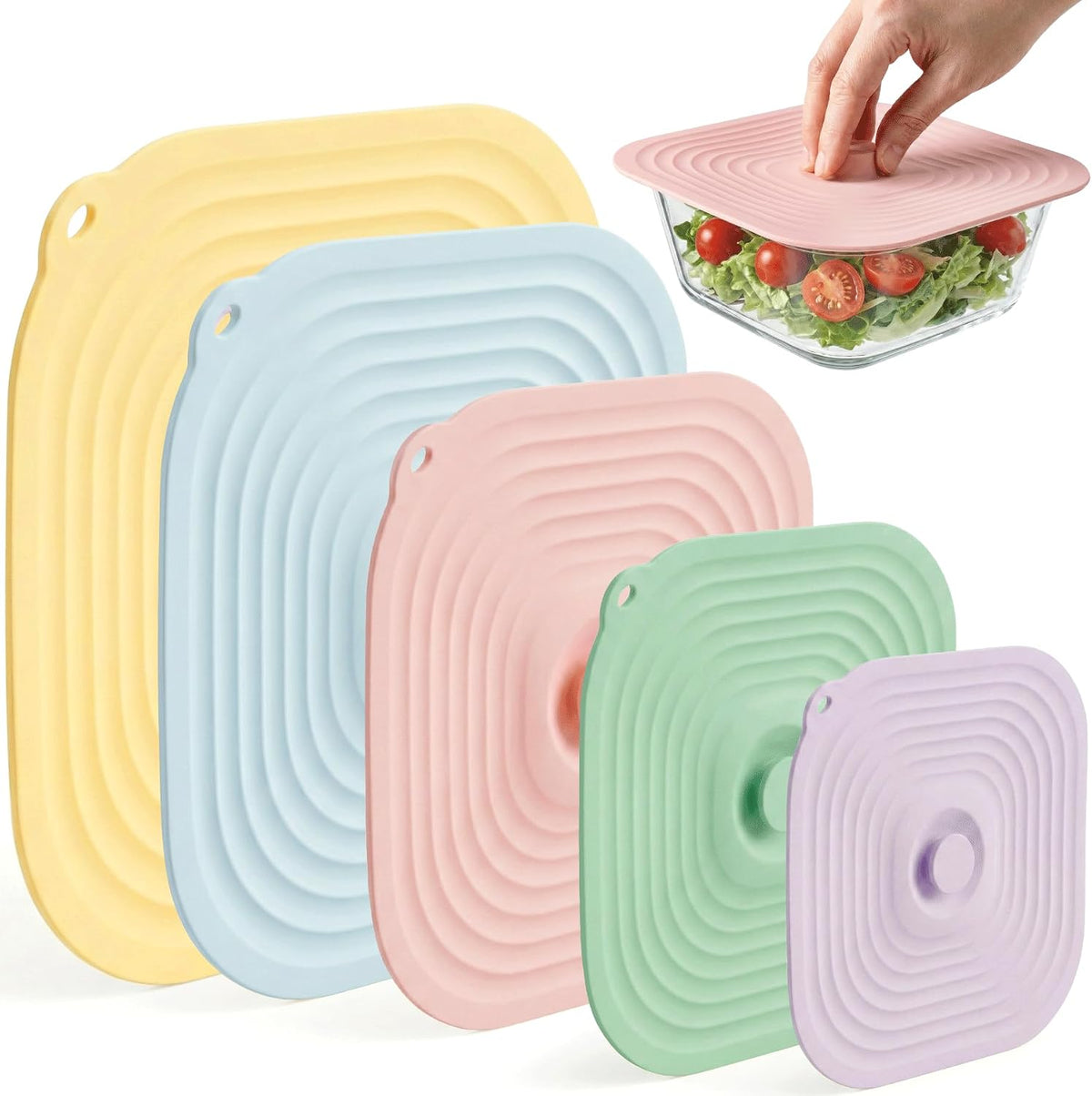 Square Silicone Microwave Splatter Covers, 5 Pack, Reusable