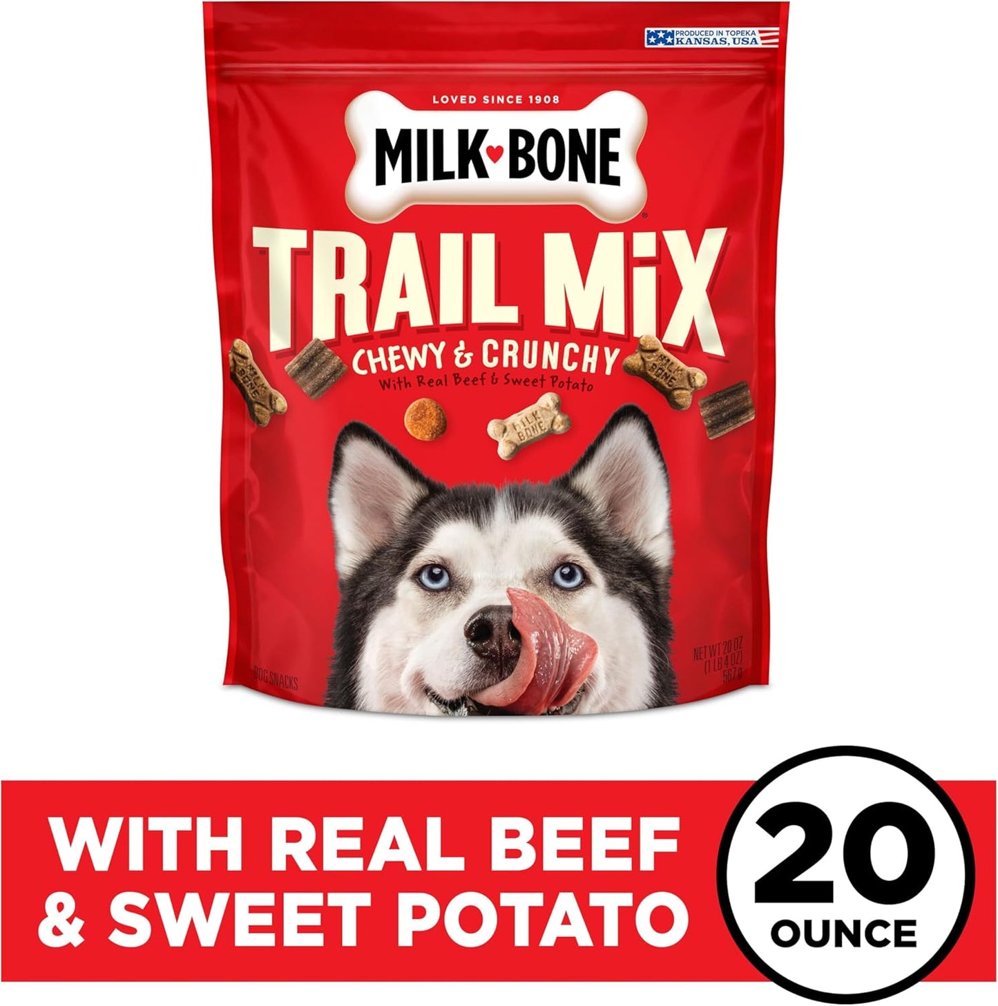 Milk-Bone Trail Mix Dog Treats, Real Beef & Sweet Potato Flavor, 20 Ounces