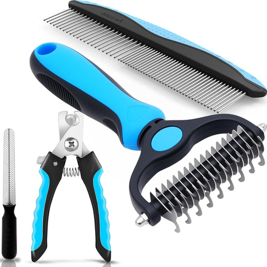 Pet Grooming Rake for Dogs & Cats - Double-Sided Deshedding and Dematting Tool, Gently Remove 95% of Loose Undercoat & Mats for Long-Haired Pets, Painless Fur Brush for Shedding Control (Comb+Nail)
