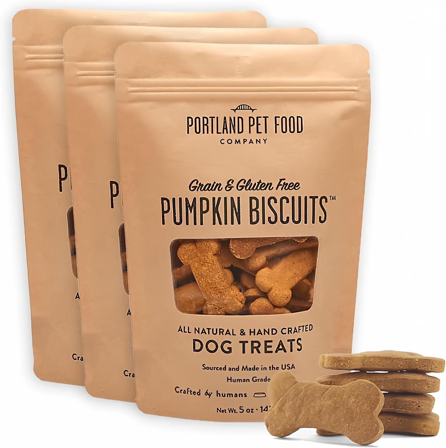 Portland Pet Food Company Pumpkin Dog Treats Healthy Biscuits for Small Medium & Large Dogs - Grain-Free, Human-Grade, All Natural Cookies, Snacks & Training Treats - Made in the USA - 3 Pack (5 Oz)