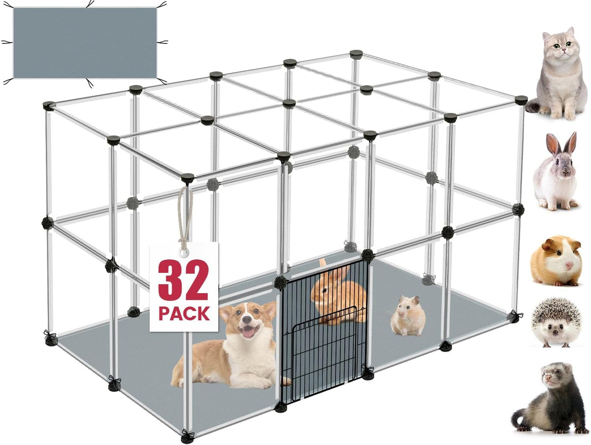 VISCOO 32 Panels Small Animals Playpen,48"X32"X24"Transparent Pet Playpen