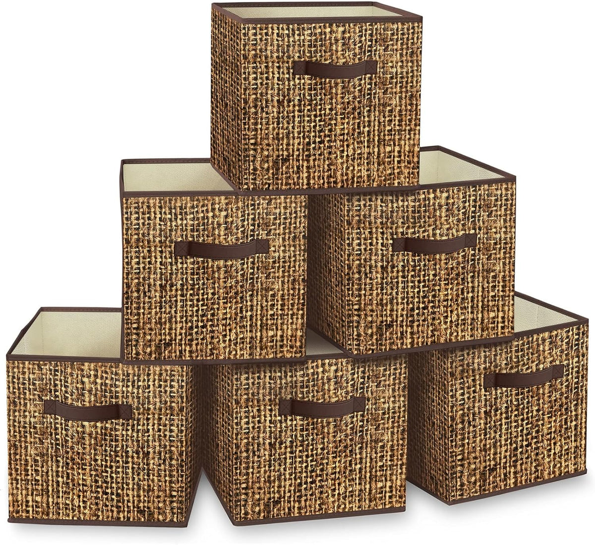 Homyfort 12X12 Cube Storage Bins - Fabric Cubby Bins with Dual Handles, Collapsible Storage Organizer for Shelf, Closet, Nursery, Set of 6 （PRINTING Instead of Rattan Weaving）