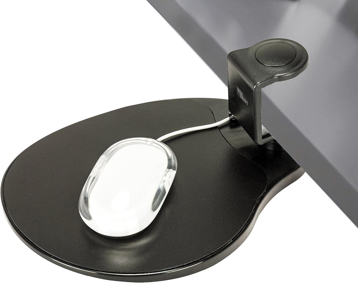 MAX SMART Clamp on Mouse Platform, Clip on Mouse Pad, Rotating 360, Easy Slide Out Tray, Suitable up to for 1.5" Thickness Desk, for Home, Office to save Space (Black)