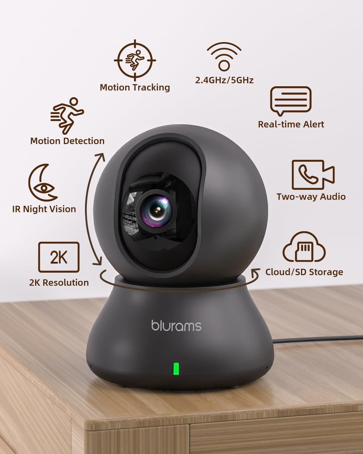 Blurams 5G Indoor Cameras for Home Security, 2K Pet Camera with Phone App, 360° PTZ Home Cam W/Dual-Band Wifi6, 2-Way Talk, Free Human/Sound Detection, Motion Tracking, Night Vision, Works with Alexa