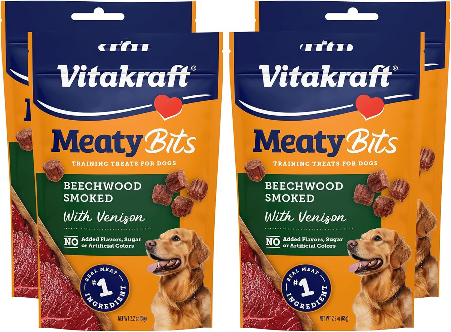Vitakraft Meatybits Venison, Training Treats for Dogs, Naturally Smoked, Real Meat #1 Ingredient, No Added Sugar, No Artificial Flavors or Colors, Soft Dog Treats, Bag, 2.2 Oz, 4 Count