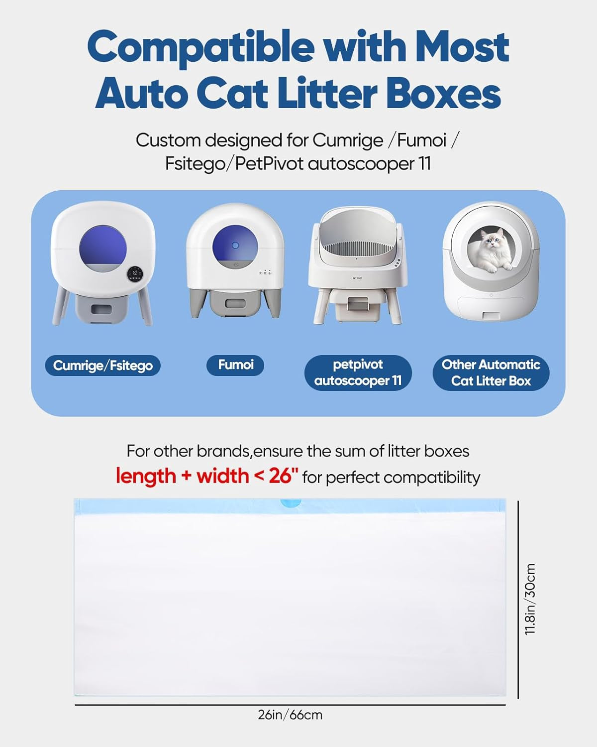 150 Count 26"X11.8" Self-Cleaning Cat Litter Bags - Heavy Duty Litter Box Liners for Cumrige Fumoi & Fsitego Automatic Litter Boxes - Pre-Separated Kitty Litter Bags with Drawstring(10-12 Gallon)
