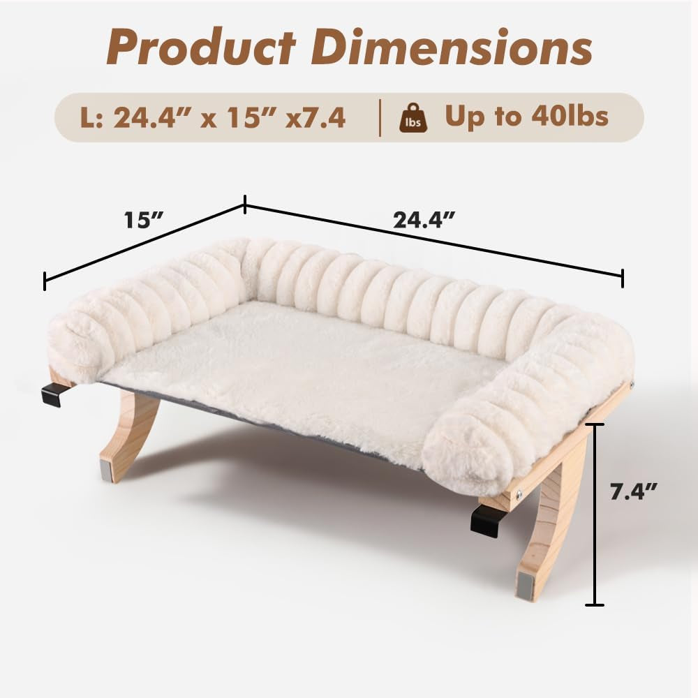 Cloud-Soft Cat Window Sill Perch, Zipper Design Cushion Pet Bed, L