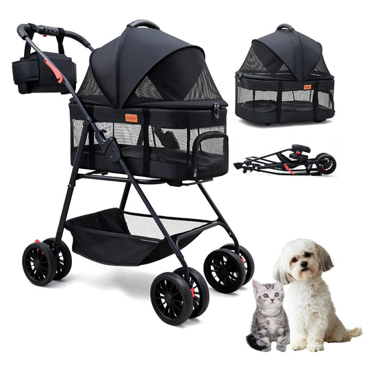 Bicystar Dog Stroller 3-In-1 Detachable Carrier, 33 Lb, Black