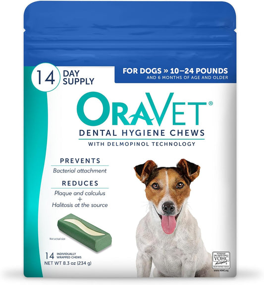 Oravet Dental Hygiene Chews for Small Dogs, Oral Care with Delmopinol, Vanilla Flavor, 14 Count