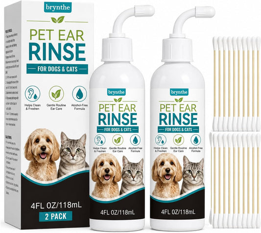 Brynthe Pet Ear Rinse, for Dogs and Cats, Gentle Cleaning Solution Washes Away Wax, Dirt & Debris, Easy-Apply Liquid Formula for Routine Ear Grooming，1Pc