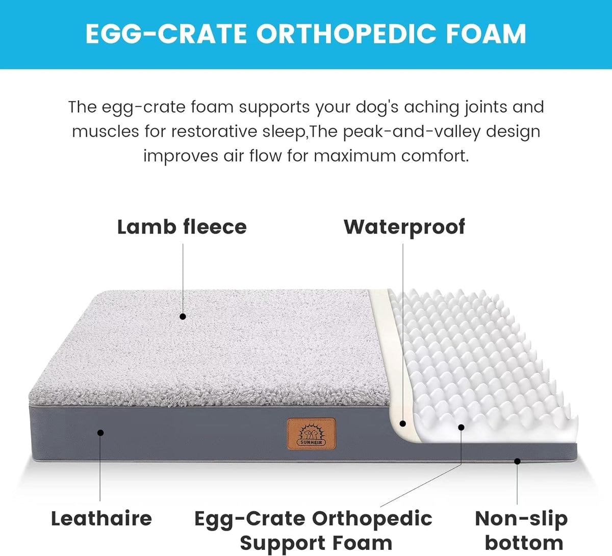 Sunheir Washable Orthopedic Large Dog Bed with Removable Cover, Pet Bed Mat