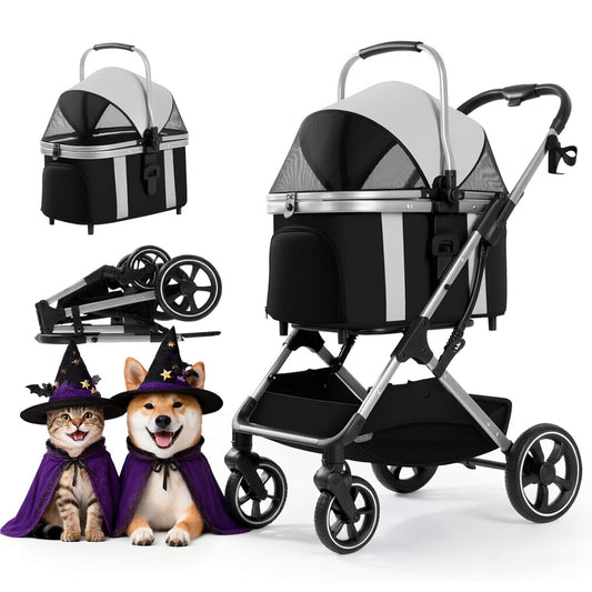 3 in 1 Pet Stroller with Detachable Carrier for Small Dogs and Cats, Grey