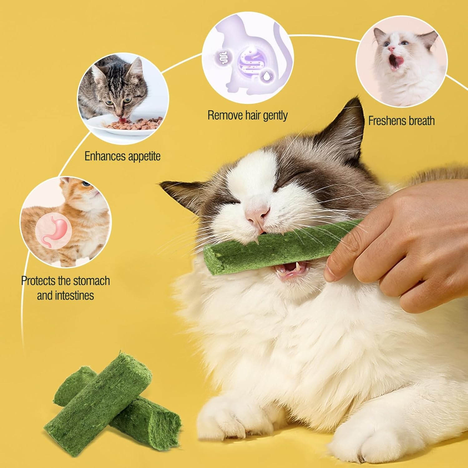 30G Cat Grass Sticks, Delicious Cat Grass Teething Stick Edible Cats Chew Toy Cat Treats Snack for Teeth Cleaning and Hairball Removal