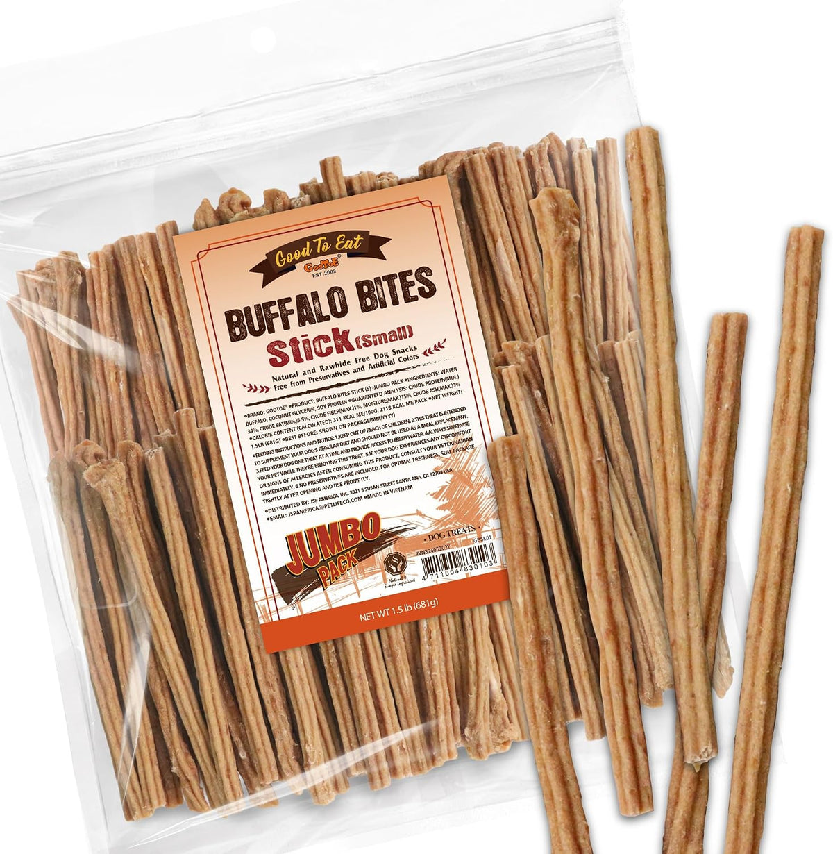 Gootoe Buffalo Bites Dog Treats, All-Natural Buffalo Stick (Small), 1.5 Lb