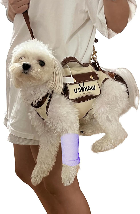 Wakytu Dog Lift Harness Dog Carrier VES Harness Adjustable Leash with Small Puppy Treat Bag,Fits Most Cars,Xs