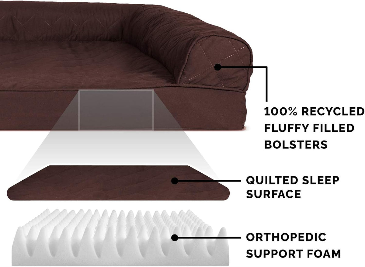 Furhaven Soft, Orthopedic Foam Sofa Dog Bed with Washable & Removable Cover - Quilted - Coffee, Dogs up to 35 Lbs - Medium