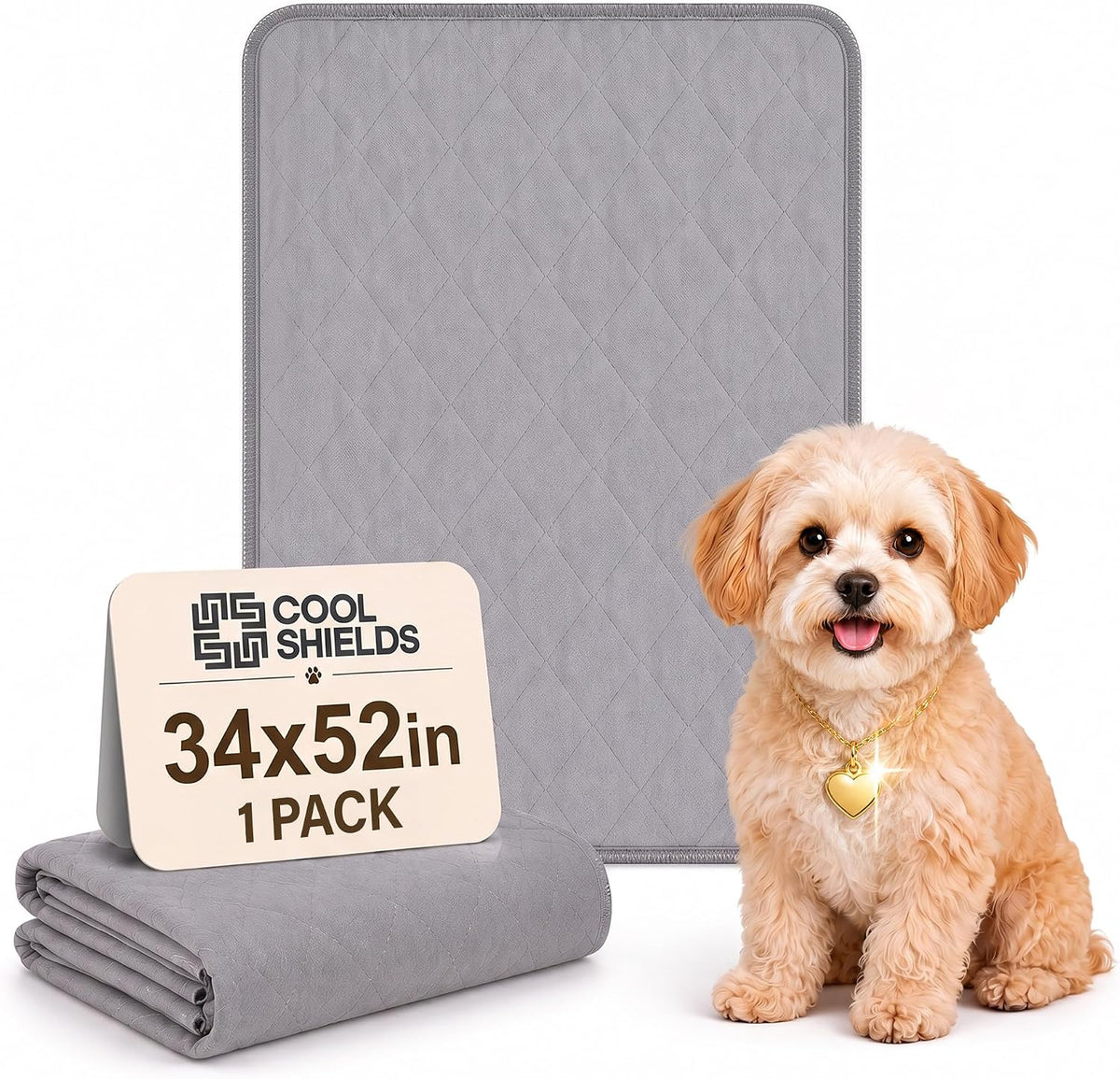 Washable Pee Pads for Dogs, 34'' X 52'', Grey, 1 Pack