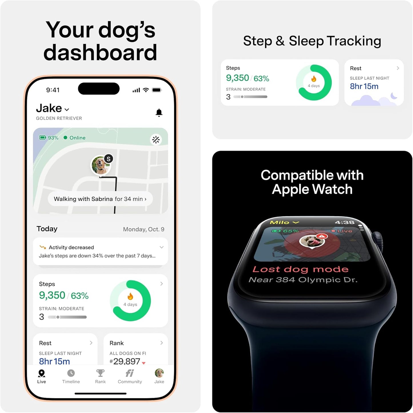 Fi Mini GPS Tracker for Dogs — 6-Month Membership Included — Smart Pet Tracking Collar Attachment — Lightweight, Virtual Fences, Escape Alerts, Step & Health, Waterproof