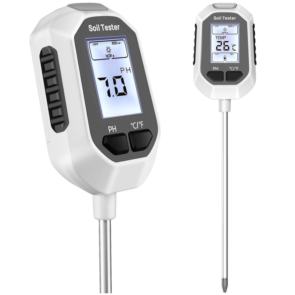 4-In-1 Soil Moisture Meter Digital Plant Temperature/Soil Moisture/Ph Meter/Sunlight Intensity Backlight LCD Display Soil Test Meter for Gardening, Farming and Outdoor Plants