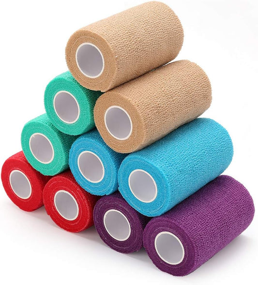 Lotfancy 10 Rolls Self Adhesive Vet Wrap, 3 Inch Cohesive Bandage Wrap for Horses, Dogs, Cats, Pet, Animal, Non-Woven Medical First Aid Tape for Wounds, Paw, Leg, Foot, Ankle Sprains & Swelling