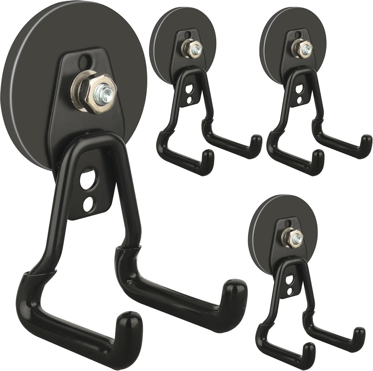 ULIBERMAGNET Pro-Mag Upgraded Large Magnetic Hooks,Strong Heavy Duty Magnet Hooks for Power Drill,Broom,Garden Tools,Pegboard,Garage,Workshop,Hardware, 4 Pack Magnet Storage Holder for Hanging(Black)