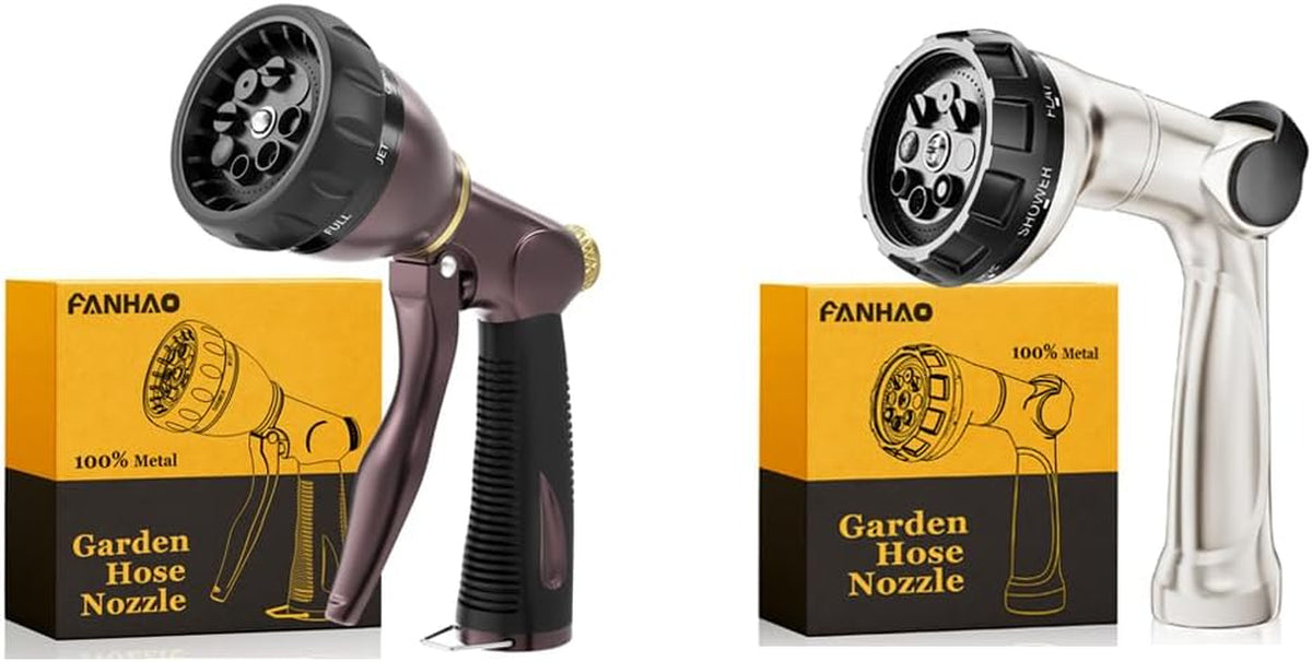 FANHAO Heavy Duty Garden Hose Nozzle + 100% Metal Thumb Control Water Hose Sprayer