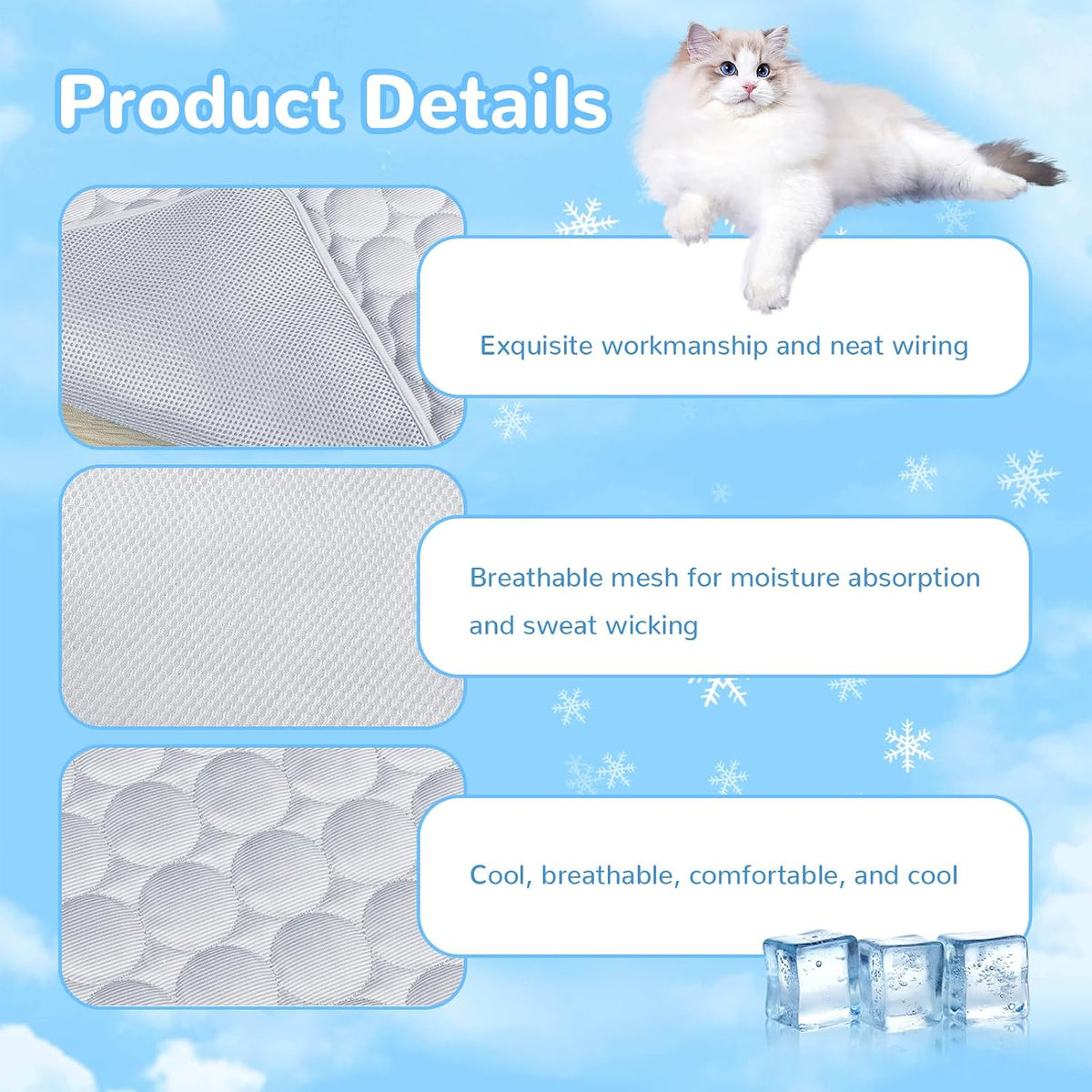 Summer Dog Cooling Mat - Washable Ice Silk Self Cool Pad, No Freeze Needed, Breathable, Washable, Portable Cooling Mat for Small Medium Large Dogs and Cats (39"X27")